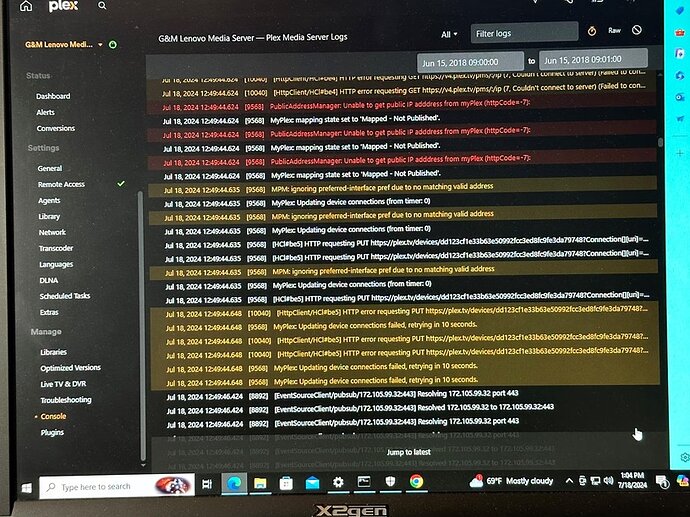 Plex console errors (7-18-24, 1_05 pm)