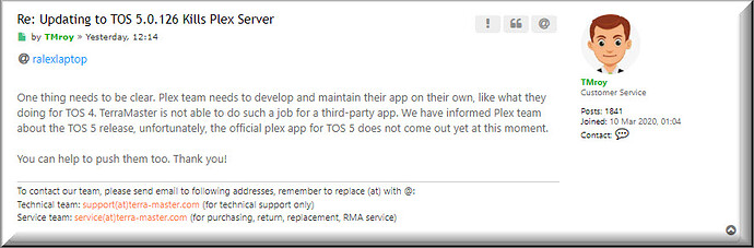 TerraMaster Plex Response