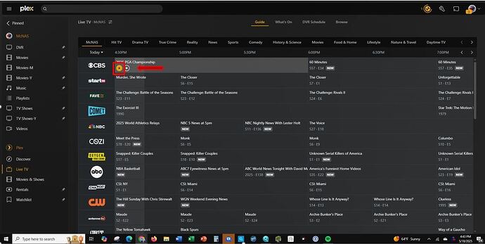 Plex Live TV Guide Select Channel 2.1