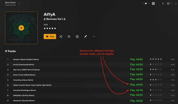 Feature request In Plex, add details for format, bit depth, and sample rate per track