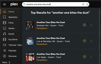 Track search result popup in Plex Web