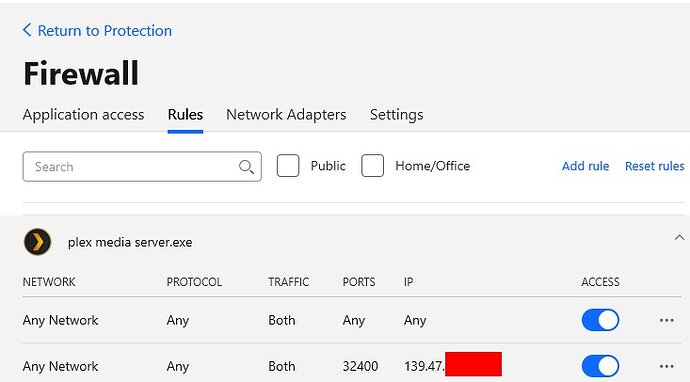 firewall plex server