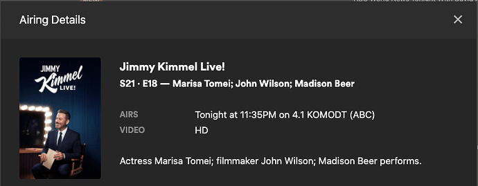 JKL S21E18 Scheduled DVR Airing Details EPG Data (correct) 2023-10-31 at 3.47.31 pm