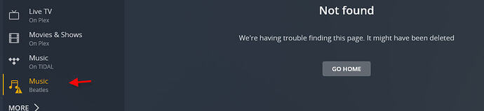 New PC server now not showing on left NAV