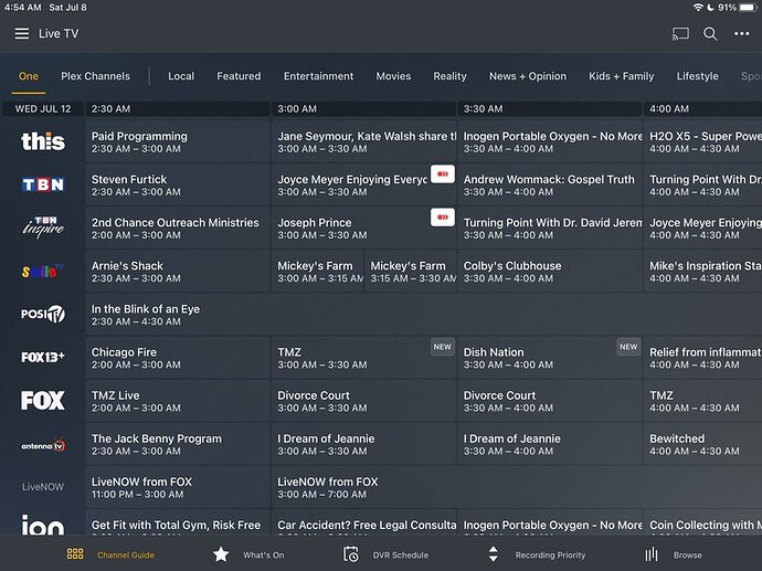 Visible on Plex for iOS 8.20 iPad > Live TV > Guide 2023-07-08 at 4.54.03 AM
