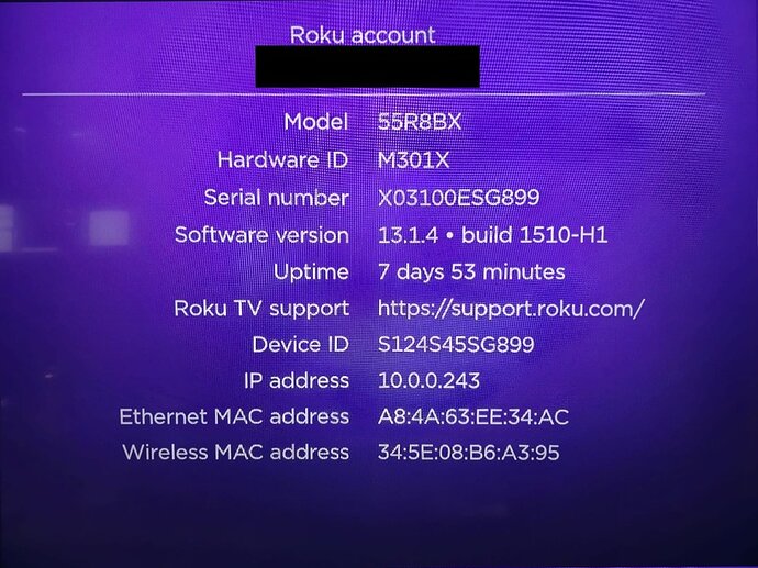 Roku Pro TV System Info redacted