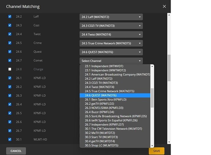 Channel matching-mapping missing 24-7 and -8