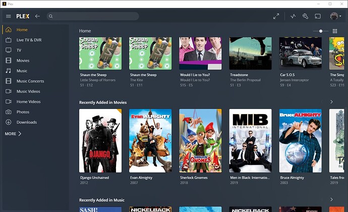 Plex for Windows - Shows new recording on Home