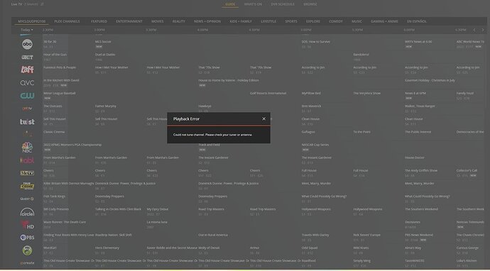 Plex screenshot live tv error 06-26-2022