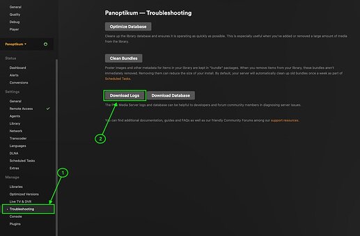 Exemplary screenshot on how to obtain server logs