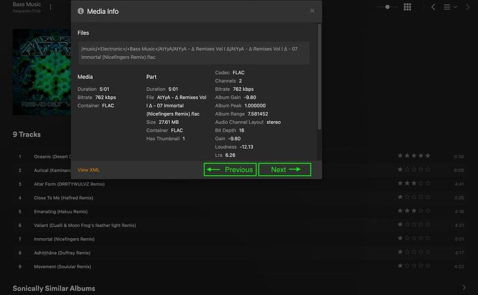 Feature request In 'Media Info' in Plex, add the ability to navigate fowards and backwards (next and previous) beween tracks