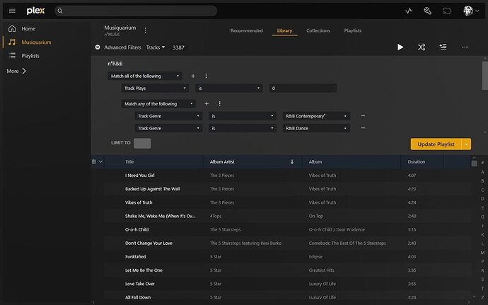 Plex Smart Playlist Filter Sample