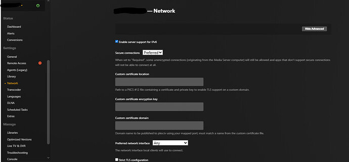 Settings - network 1
