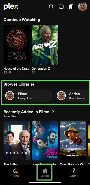 Library selection in the  iOS app