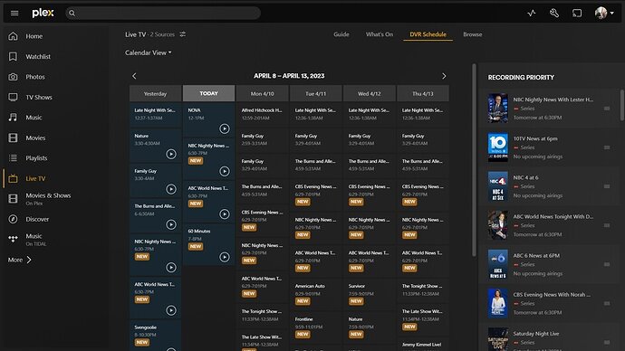 Plex DVR Schedule