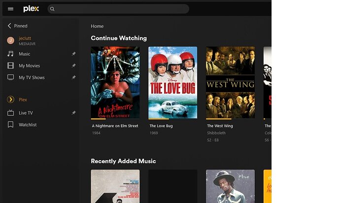 Plex Home screen - user account