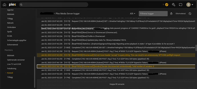 Plex chromecast issue console log