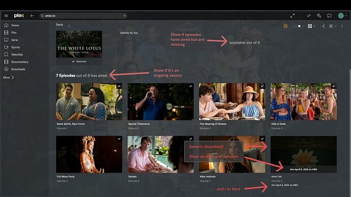Show missing episodes and air date