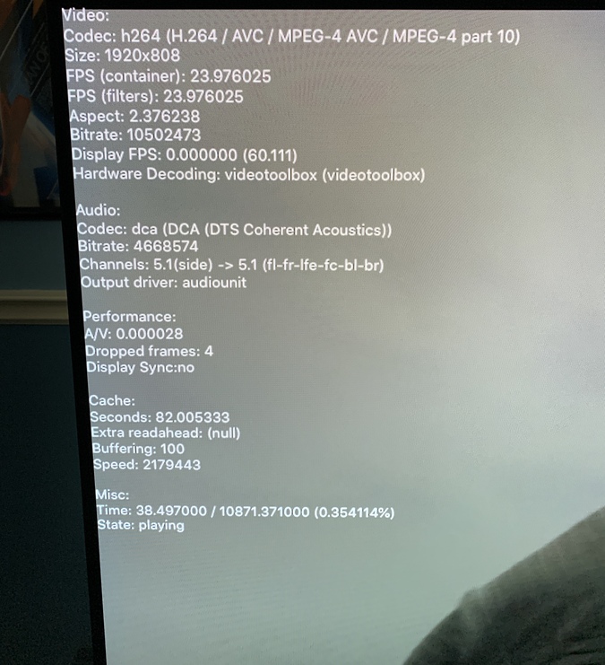 Enhanced Video Player w. Match Frame RateI use external 5.1 via a Pioneer Elite receiver. Apple TV HDMI > Pioneer Elite > TV
Thanks @ben_levine
I think the dropped frames when playback start are expected and harmless. Interesting that A/V difference, but still shouldn’t be noticeable (it’s seconds, so we’re talking about less than 1ms, in theory).
Just curious, if you play through the TV speakers instead, do you notice the A/V sync issue?
@sergiou87 Just as another data point, I’m seeing dropped frames throughout playback and the debug mode doesn’t show any dropped frames in the overlay. But just by looking at the content you can see it. It’s almost like it’s playing back 25fps at like 18fps for me. Juddery if that makes sense.
I am seeing the same thing. Cant say when it started as I am a new Plex user that has been struggling to pinpoint this problem. Thought it was something wrong with my server or encodings. It definitely only happens on my Apple TV though, no problems with the web player or iOS apps that I can see.
I switched back to the last beta of 2.15 and haven’t had the issue at all.
How were you able to downgrade to 2.15? I absolutely would if I could.
Beta releases via TestFlight include access to previous builds.
@zackotronic smart! I just rolled back to 2.15 and it resolves the issue here too.
@ben_levine in the test flight app, you can look for previous builds and install them
So whatever changed, pretty please Plex gods, roll back the player to 2.15 version
![Image