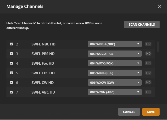 plex dvr channels 1