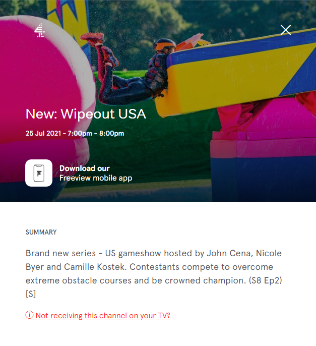 E4 - Missing New Tags - Wipeout USA - Freeview 250721