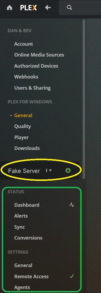 Plex settings