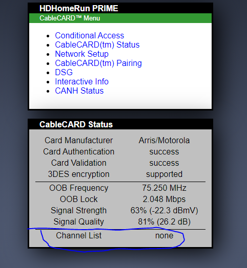 MY HD HomeRun Card Settings