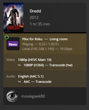 Dashboard Plex Roku (Dredd)
