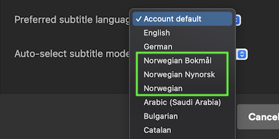 Edit Show - Advanced - Set preferred subtitle languagte