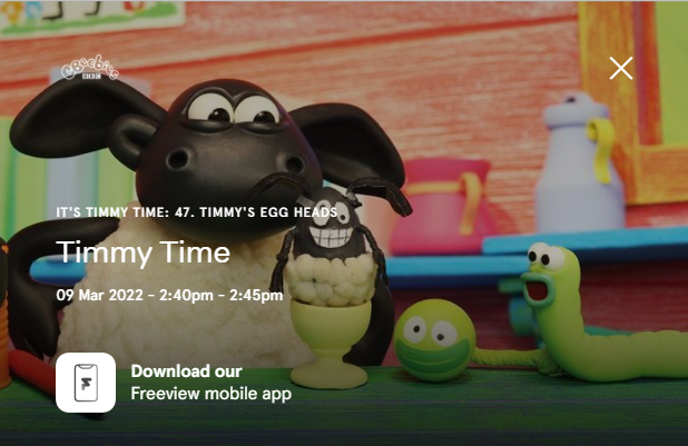 CBeebies - Timmy Time no series data - Freeview