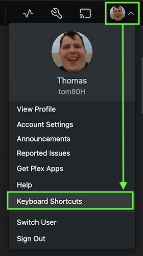 Show supported keyboard shortcuts in the Plex for Mac/Windows/Linux desktop app