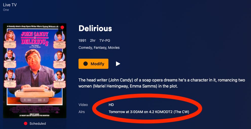 Delirious HD Movie Airing in ~23 hours