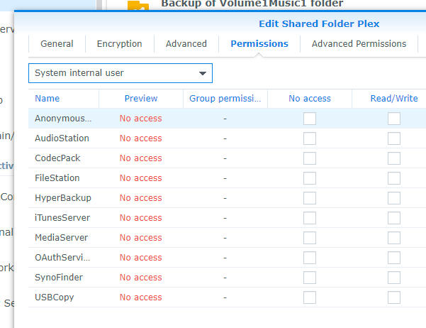 Shared folder for Plex - system internal user