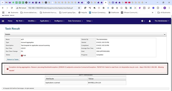 Error on UI from Aggregation Task Result