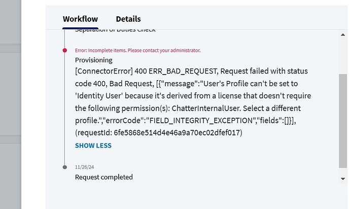 Provisioning error for Salesforce