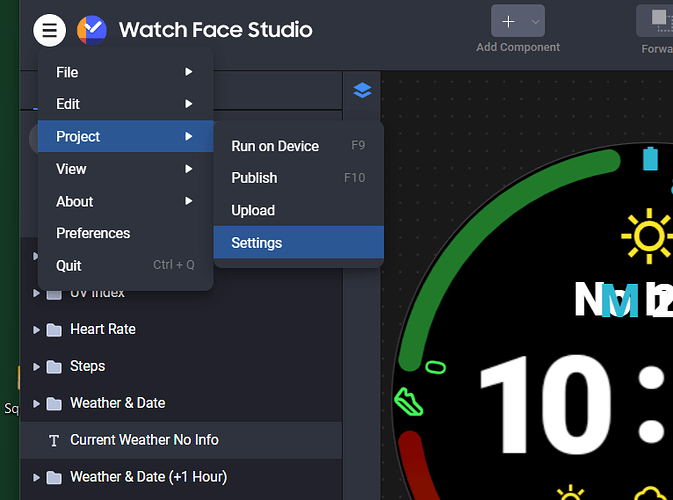 project settings