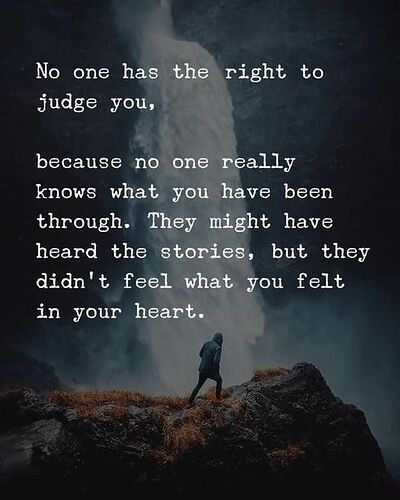 May be an image of text that says "has No one judge you, the right to no one knows because really what you have been through. They might have heard the stories, but they didn't feel what felt in your heart. you"