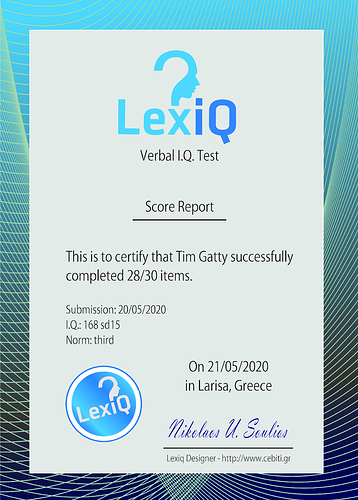 Lexiq Certificate - Tim Gatty - 1st