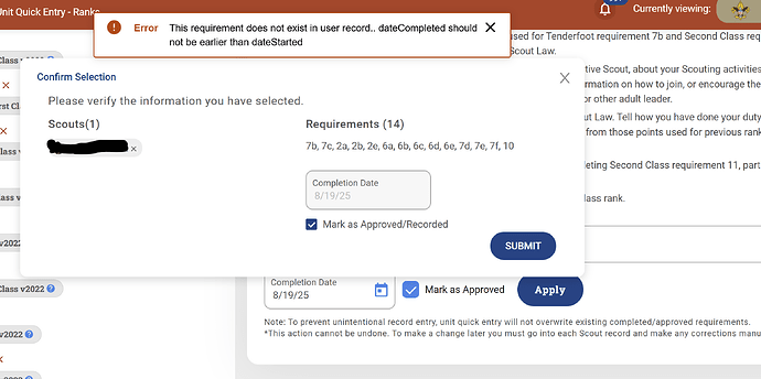 quicke entry error message