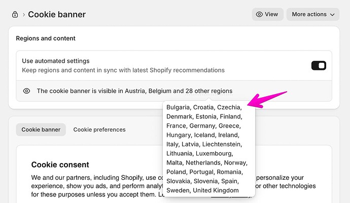 regions the cookie banner is visible in