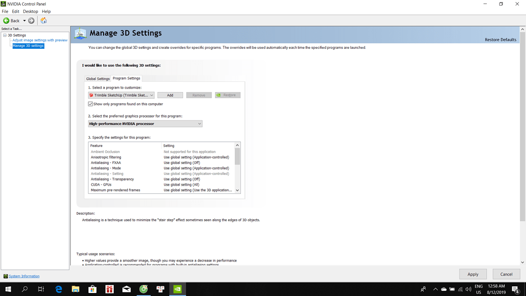 Graphics Card Hardware Acceleration Error (SU2019 w/ Nvidia GTX 1050Ti