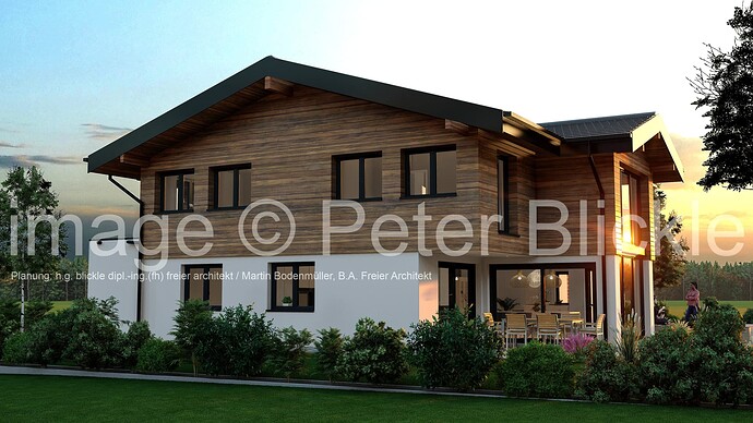 5 jpg Rendering Terrassenseite Giebelseite