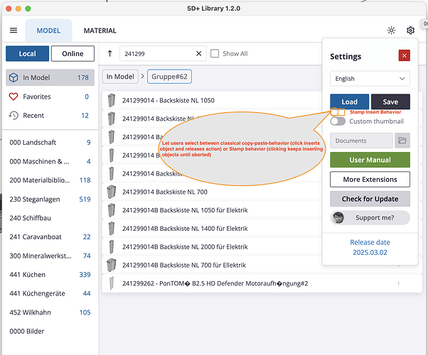 5D+ Libary Insert Behaviour