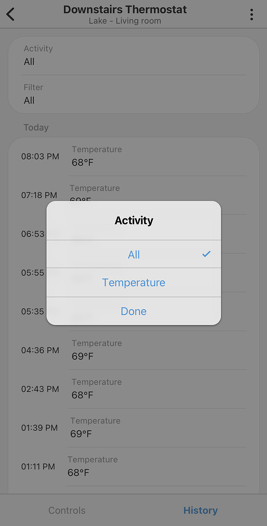 CT100 Thermostat history only shows temperature, no state change
