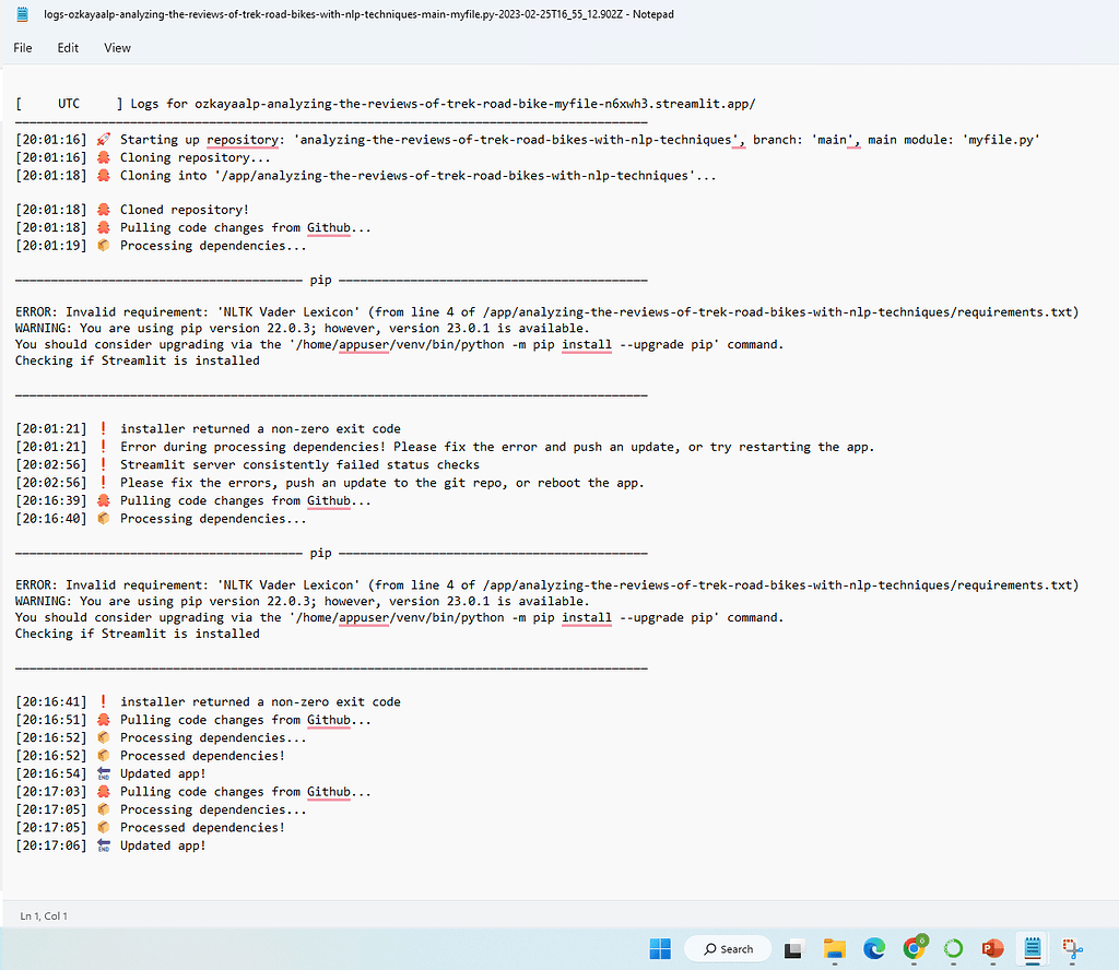 Deploy a Streamlit app from GitHub - # Error installing requirements ...