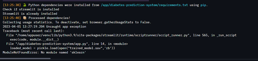ModuleNotFoundError: This app has encountered an error ...