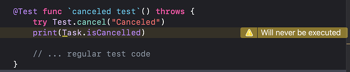Example of trying to inspect Task.isCancelled after cancellation