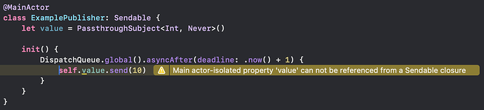warning - actor-isolated property referenced from Sendable closure
