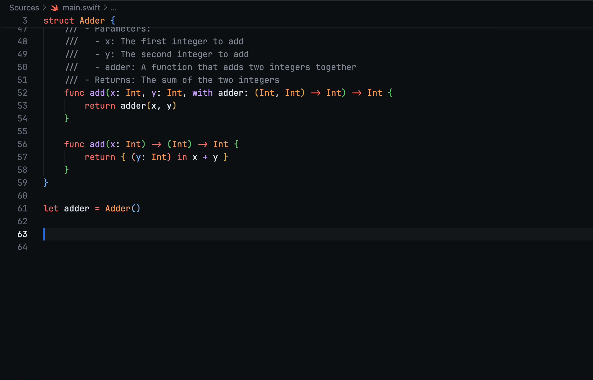 Signature help demo in VS Code