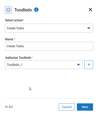 Toodledo connector action